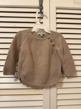 NANOS Baby Beige 12m Cotton Knit Pullover with Button Shoulder